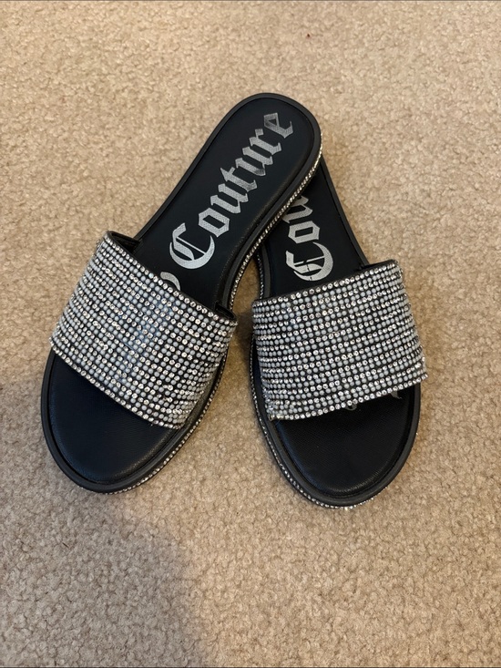 Juicy Couture Shoes - Juicy Couture Black Slide Sandals with Silver Crystal Strap